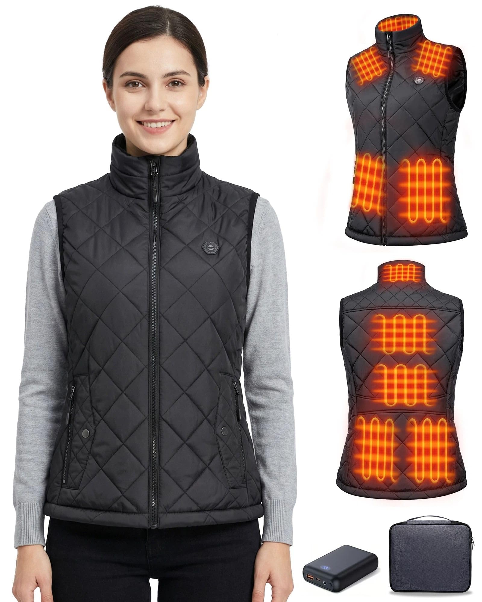 Quilted Heated Vest for Women, 16000mAh Battery Included, 9 Zones