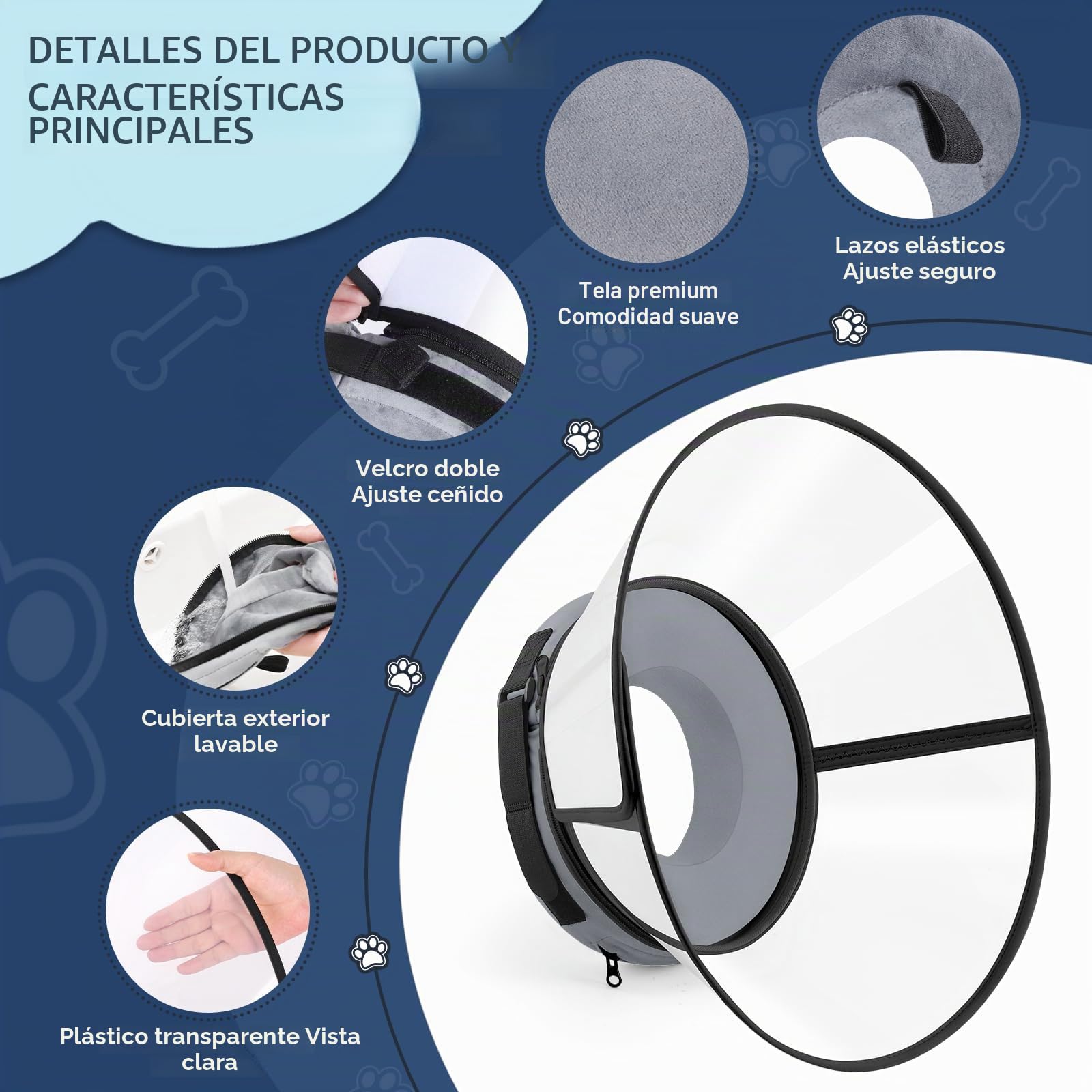 Collar Isabelino Perro Grande y Pequeño, Alternativa al Collar Isabelino Inflable, Campana Perro con Núcleo de Espuma, Ajustable Collarin Perros para No Lamerse, Cono Perros (Gris, Size 8)