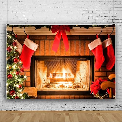 Miniatura 3 de Yeele Telón de fondo de chimenea de Navidad de 10 x 6.5 pies, decoración de fiesta de Año Nuevo, retrato, estudio fotográfico, decoración de fiesta