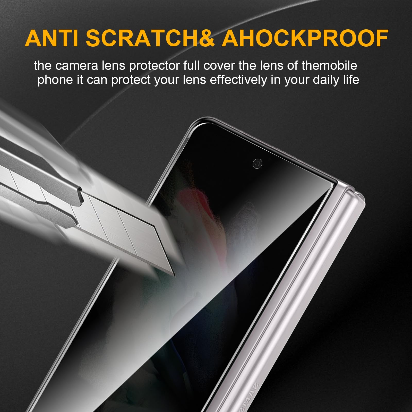 Paquete de 3 protectores de pantalla de privacidad para Samsung Galaxy Z Fold 3 con 3 protectores de lente de cámara, vidrio templado antiespía, dureza 9H, protector negro antiespía,