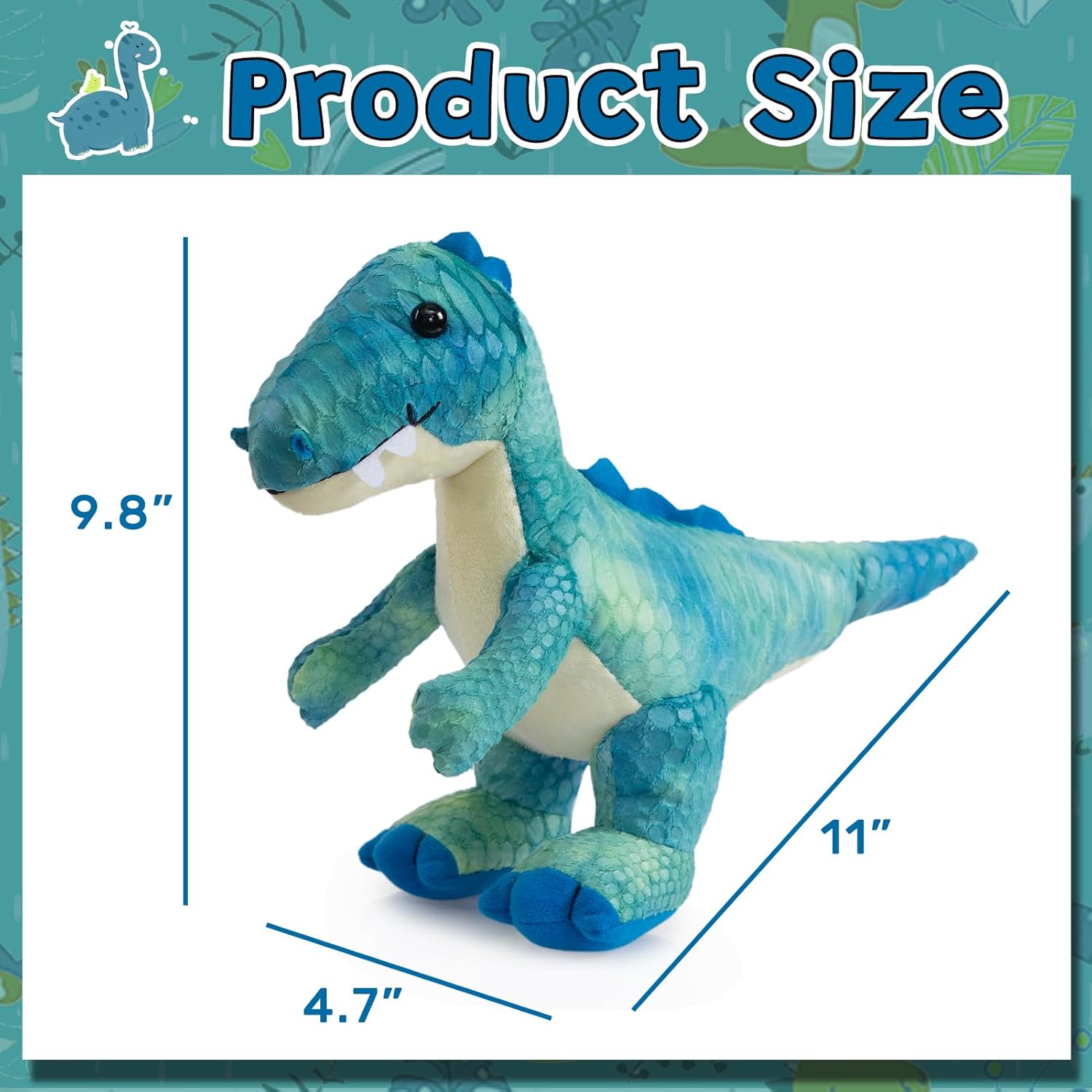 HollyHOME Plush T-Rex Dinosaur Toy with Soft Realistic Textured Scales Cute Dino Gift for Kids Blue and White 10"