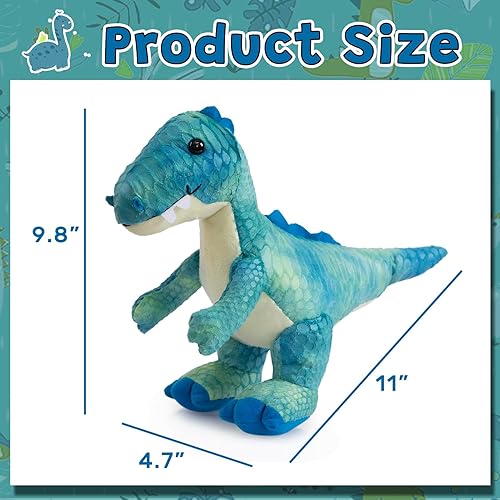 Miniatura 4 de HollyHOME Juguete de dinosaurio T-Rex de peluche con escamas texturizadas suaves y realistas, lindo regalo de dinosaurio para niños, azul y blanco,
