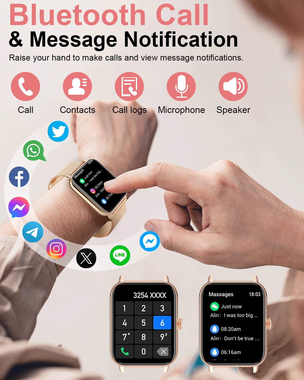 Smartwatch Donna Uomo con Chiamate e Notifiche Whatsapp, 1,85" Orologio Digitale Fitness Contapassi,120+ modalità Sportivo Smart Watch con Monitor Sonno/Cardiofrequenzimetro per iOS Android
