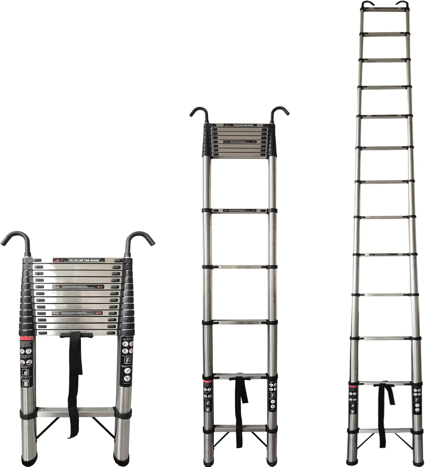 5m Soft Close Safe Retraction Telescopic Ladder With 2 Detachable Hooks