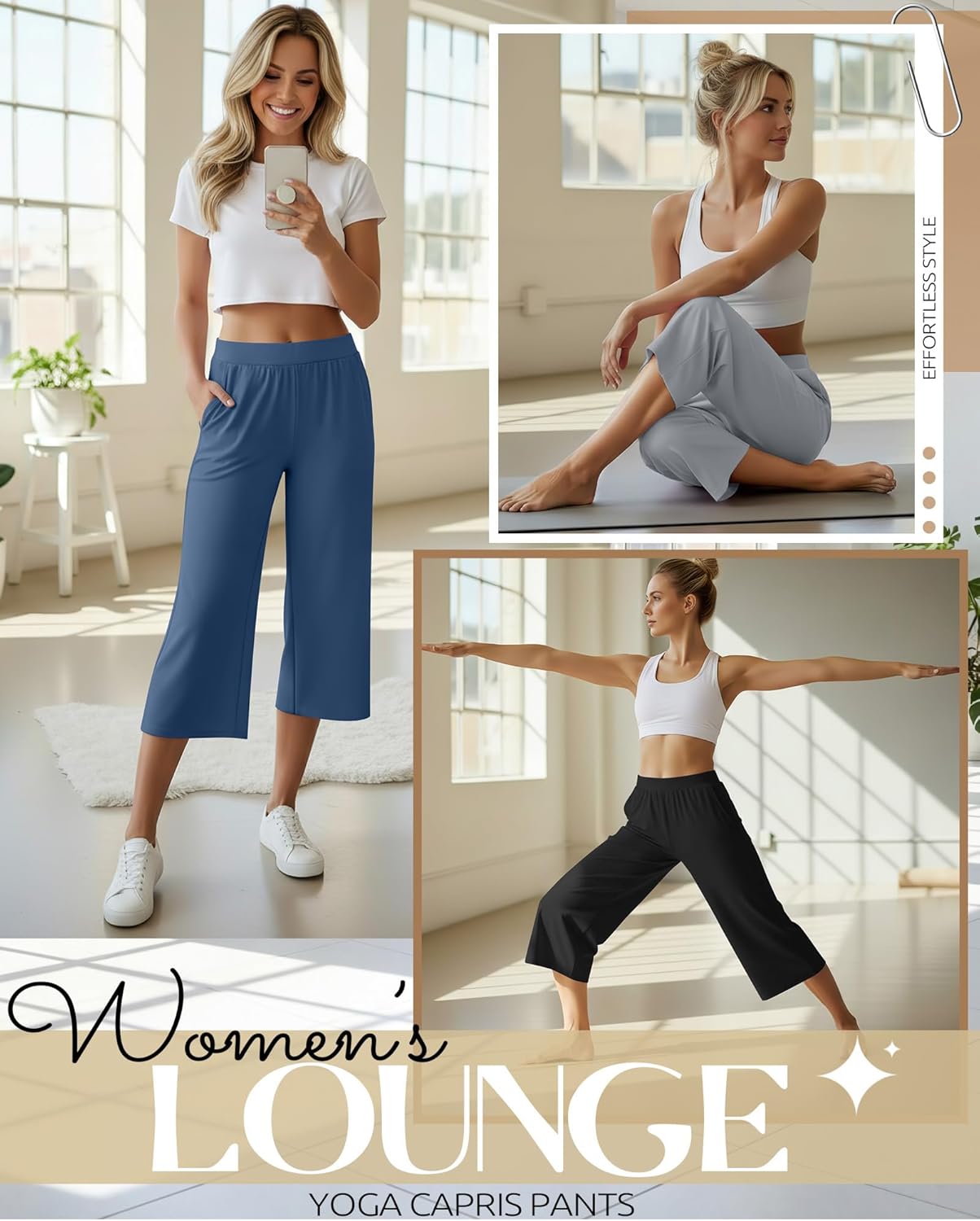 Neer 4 Pack Women's Capri Pants Wide Leg Capris Yoga Sweatpants Lounge Loose Fit High Waist Workout Cropped Pants with Pocket - Image 5