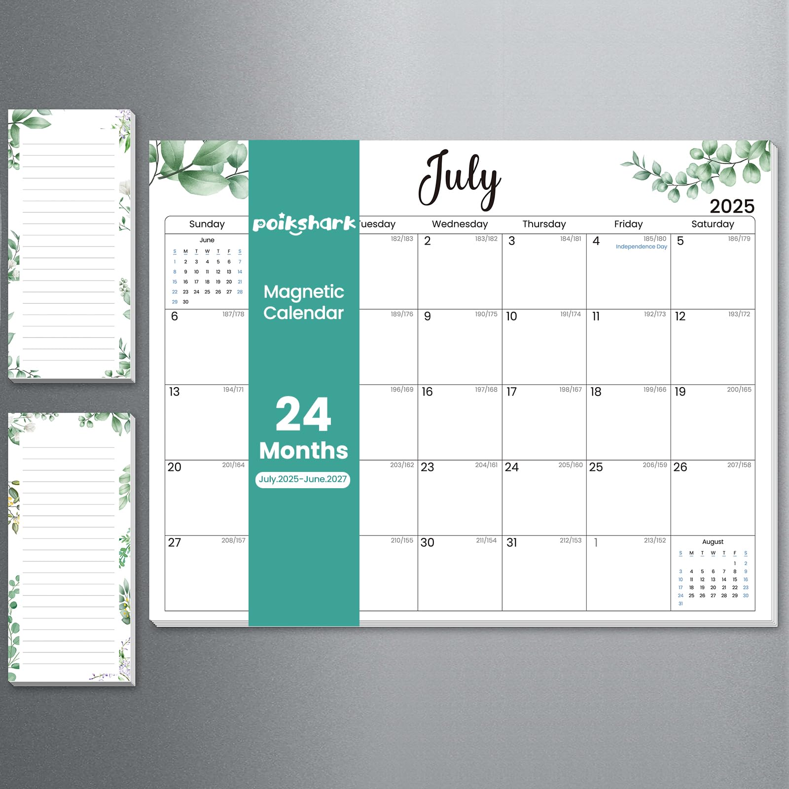2025.7-2027.6 Magnetic Calendar for Refrigerator with 2 Pack Magnetic Note Pad for Fridge, 2 Year from July 2025 to June 2027 with Seasonal Patterns,