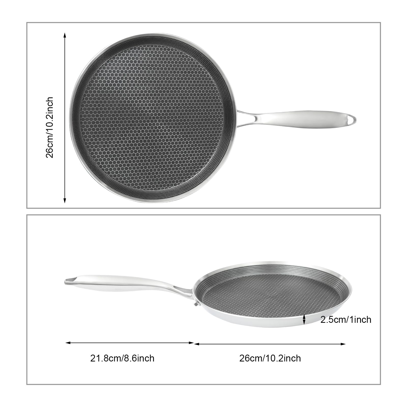 Stainless Steel Crepe Pan - 10 Inch Nonstick Crepe Pan, Honeycomb Coating Flat Skillet Tawa Dosa Tortilla Pan, Non Stick Omelet Pizza Griddle Pan, PFOA Free, Induction Compatible