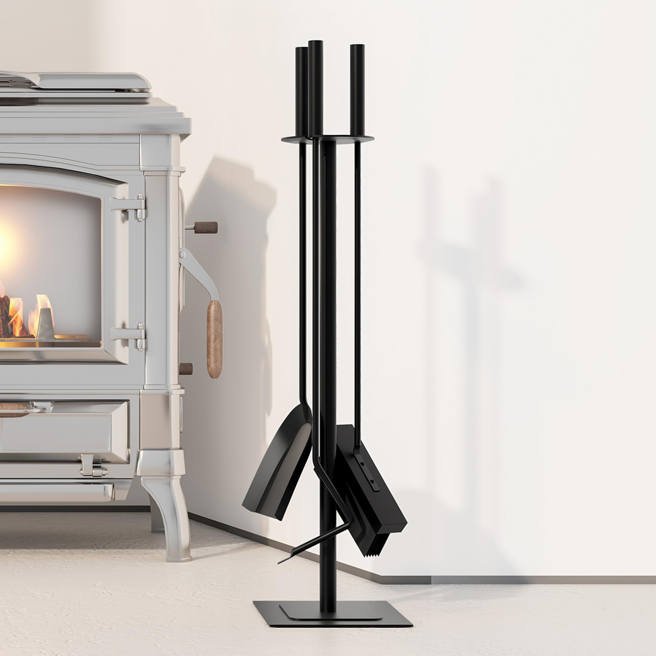 Kingson Set di 4 accessori per bruciatore di legna con spazzola, attizzatoio e pala, kit da focolare per interni 15 * 15 * 60CM