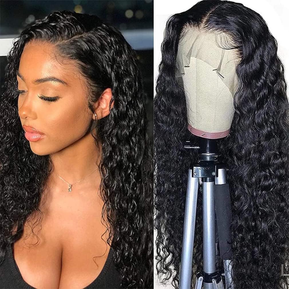 Deep Wave Lace Front Wigs Human Hair Pre Plucked 18 Inch 13×4 Lace Frontal Wigs for Black Women Human Hair 150% Density Brazilian Curly Lace Front Human Hair Wig with Baby Hair Natural Color