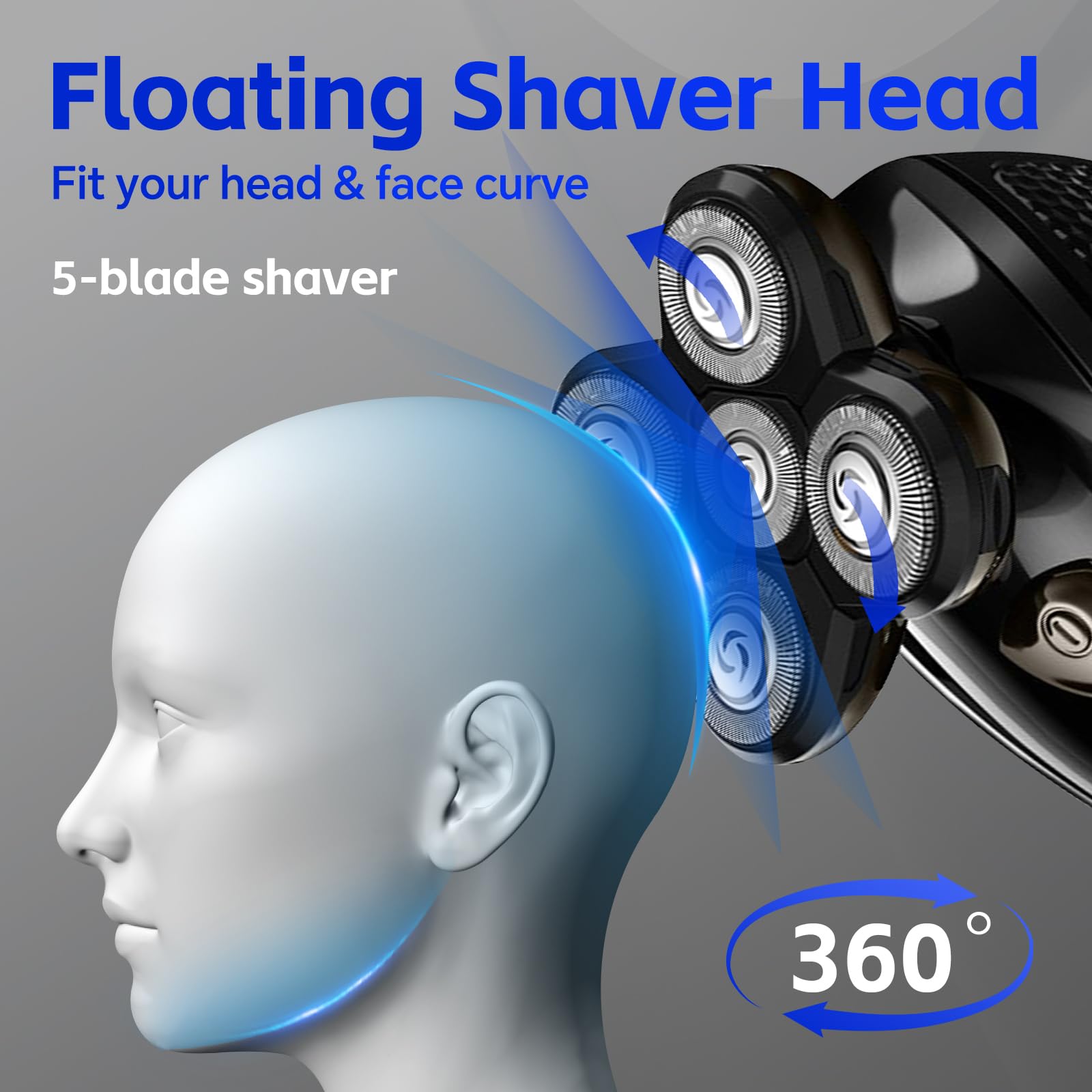 5-in-1 Bald Head Shaver, Waterproof Cordless Electric Grooming Kit