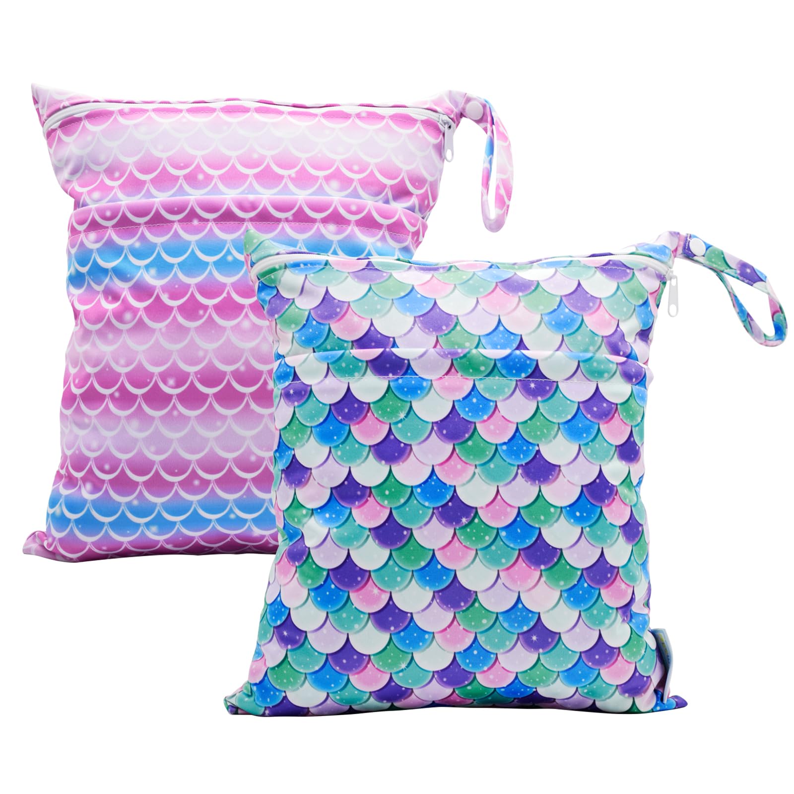 2 Pcs Cloth Diaper Wet Dry Bags Waterproof Reusable Travel, Bathing, Beach, Diapers, Breast Pump Parts, Yoga Gym Bag Dirty Wet Clothes Toiletries Daycare Organizerwith Zipper(colorful fish scale)