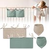 Pack of 4 Baby Bed Organiser and Bib 2-in-1 Baby Bed Storage Bag Adjustable Children's Room Hanging Super Absorbent Neckerchief Muslin Triangular Scarf Baby for Boys and Girls