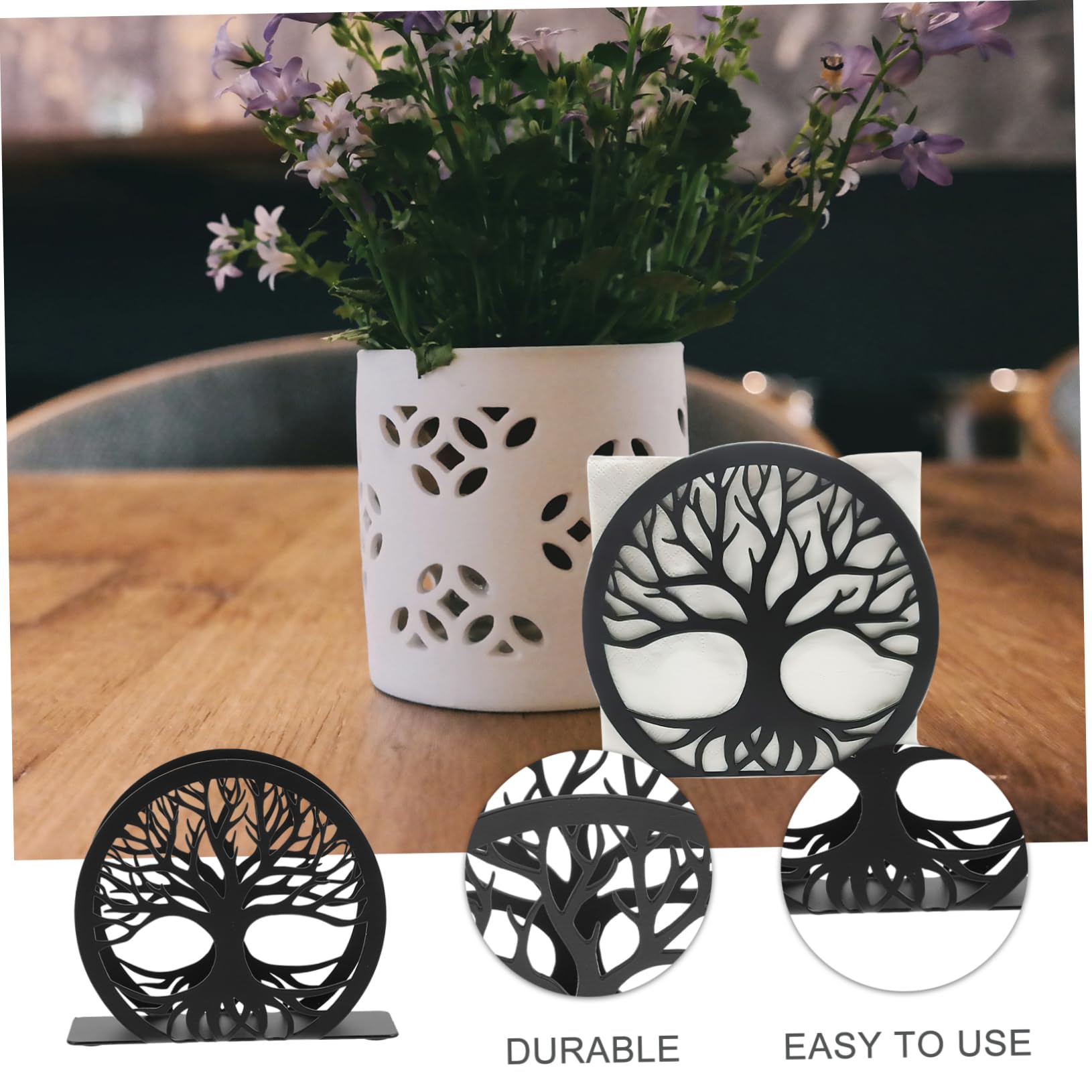 Mikinona Portatovaglioli da Cucina in Acciaio Inossidabile Nero Design Traforato Resistente e Facile Accesso, per Decorare Tavoli in Casa e Durante le Feste