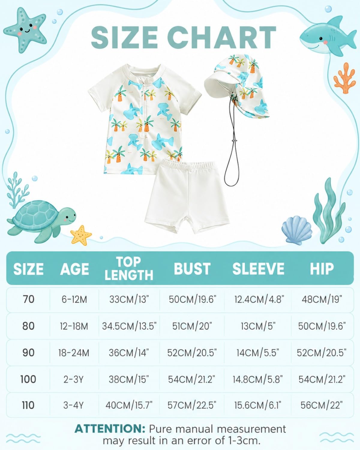 JiAmy Set da bagno per bambini con pantaloncini da bagno per bambini, a maniche corte, set da 3 pezzi