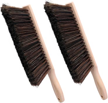 Soft Bristle Hand Brush Wooden Handle for Woodworking Shop Bench, Sawdust Removal Non-Scratch 14 Inch Long 2pcs Brown