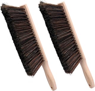 Soft Bristle Hand Brush Wooden Handle for Woodworking Shop Bench, Sawdust Removal Non-Scratch 14 Inch Long (2pcs Brown)