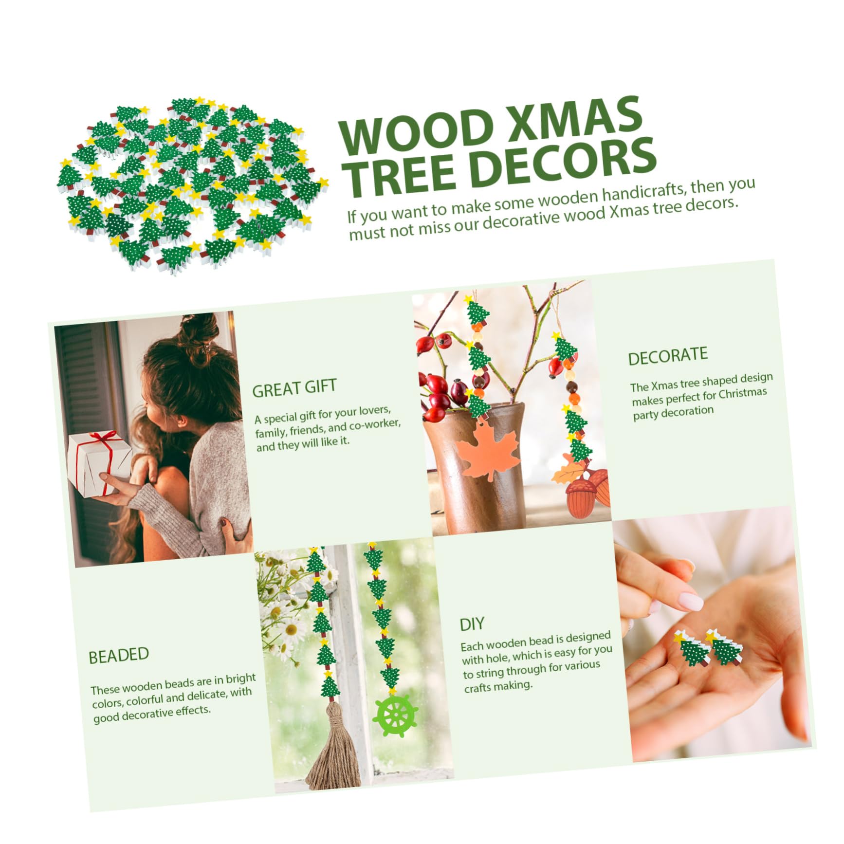 PRETYZOOM 250piezas Perlas De Madera Navideñas Para Adornos De Árbol De Navidad Decoración y Para Manualidades y