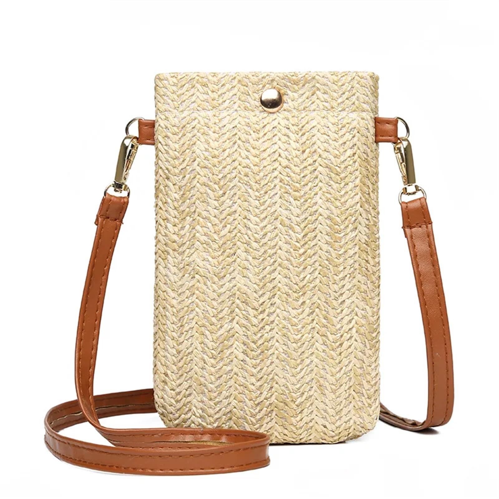 DVMSIEF Straw Bag Woven Straw Ladies Crossbody Bag Summer Beach Rattan Shoulder Pack Small Solid Mobile Phone Coin Purse(2)