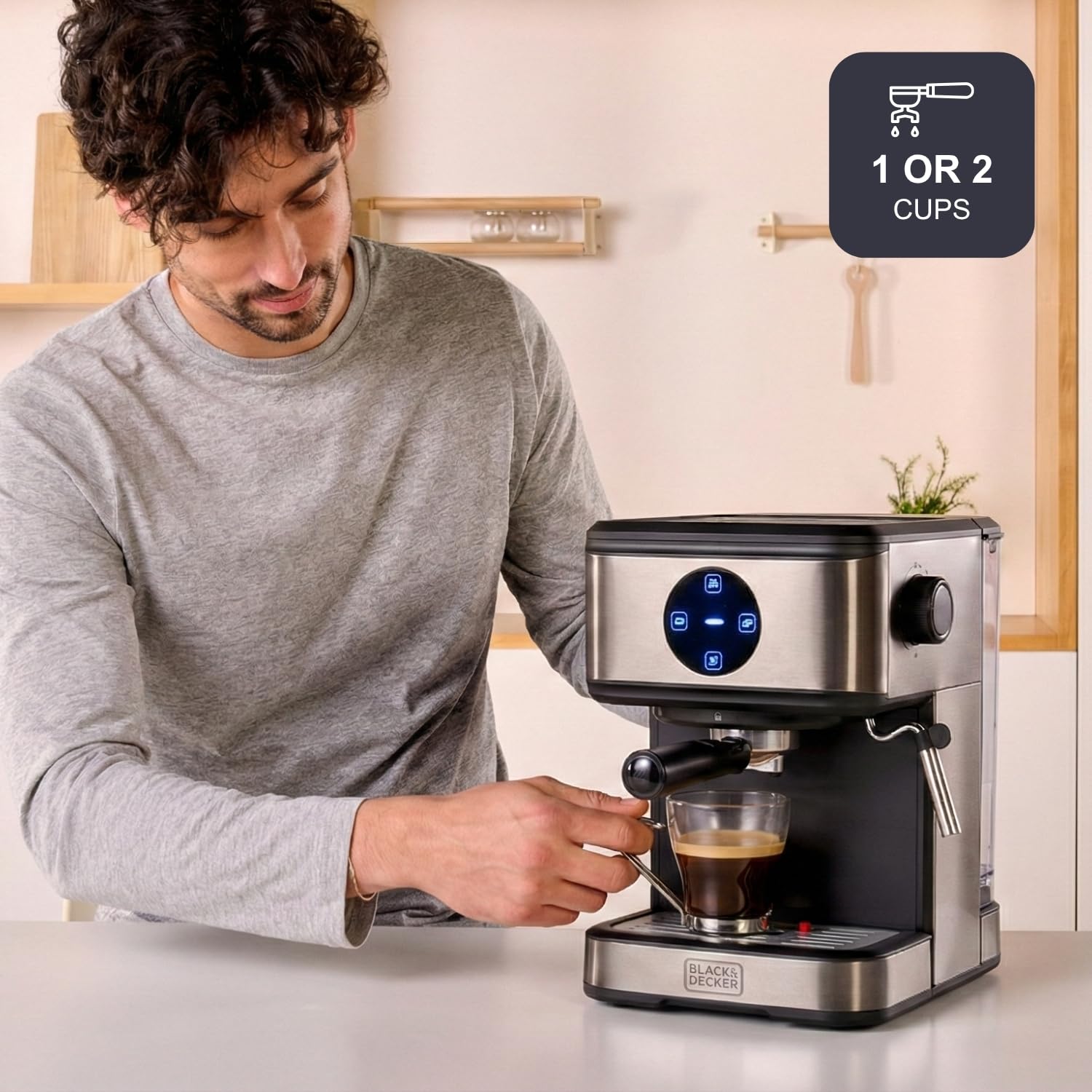 BLACK+DECKER BXCO850E - Macchina da Caffè Espresso, 20bar, 850W, 1,5L, Acciao Inox