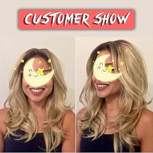 Miniatura 7 de Aokiya Rubio Encaje frente Pelucas ombre largo natural ondulado miel rubia para las mujeres parte lateral sintética pelo diario 20 pulgadas