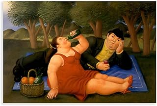 Fernando Botero's Picnic Poster Canvas Wall Art Prints Painting Decor for Kitchen Bedroom Bathroom Living Room Corridor Restaurant 30x20inch(75x50cm) Unframe-style