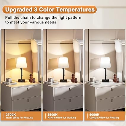 Acaxin Bedside Lamps for Bedrooms, Set of 2, Mini Nightstand Lamp for Kids with 3 Color Modes 2700K-5000K, Small White Lamp with USB C+A Charging Port and AC Outlet for Side Table photo 6