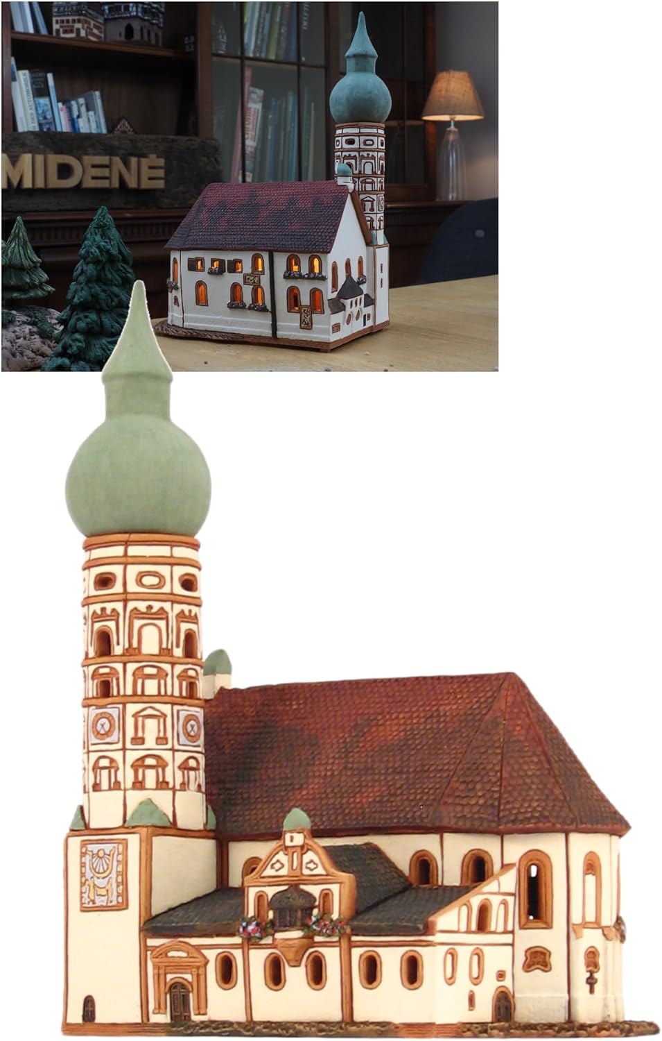 Ceramic Art Tealight Candle Holder Room Decoration Handcrafted Collectible Miniature Light House Andechs Monastery in Bavaria, Germany D351N*