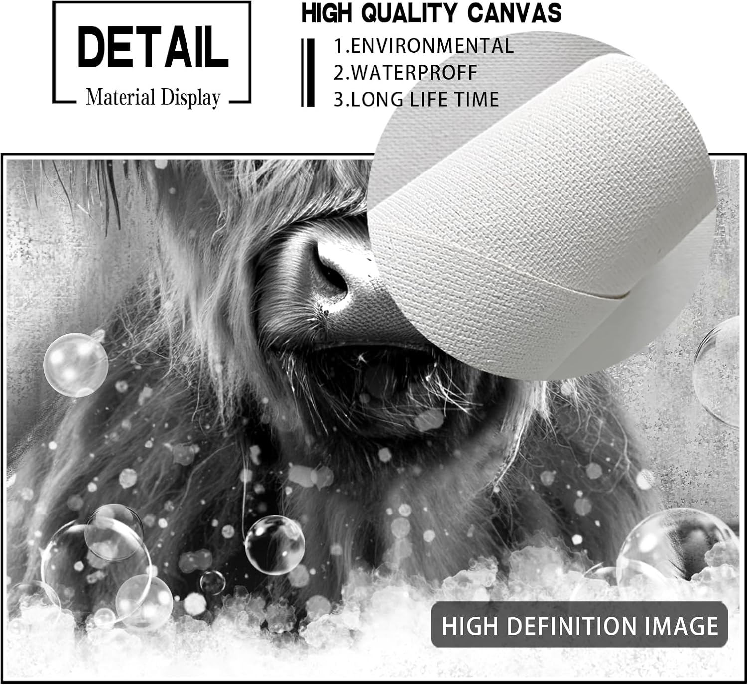 Funny Highland Cattle Wall Art Print, Vintage Rustic Funny Bathroom Highland Cow Canvas Art For Bathroom Toilet Decor, Farmhouse Wall Decor 16x20 Inch