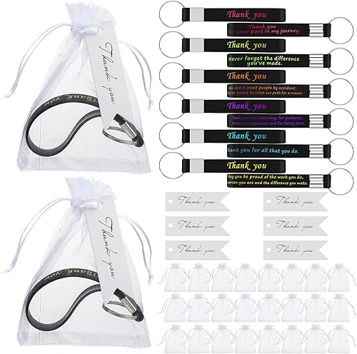 72 piezas de regalos de agradecimiento para empleados, incluyen 24 llaveros de silicona, 24 bolsas de organza, 24 tarjetas de agradecimiento,