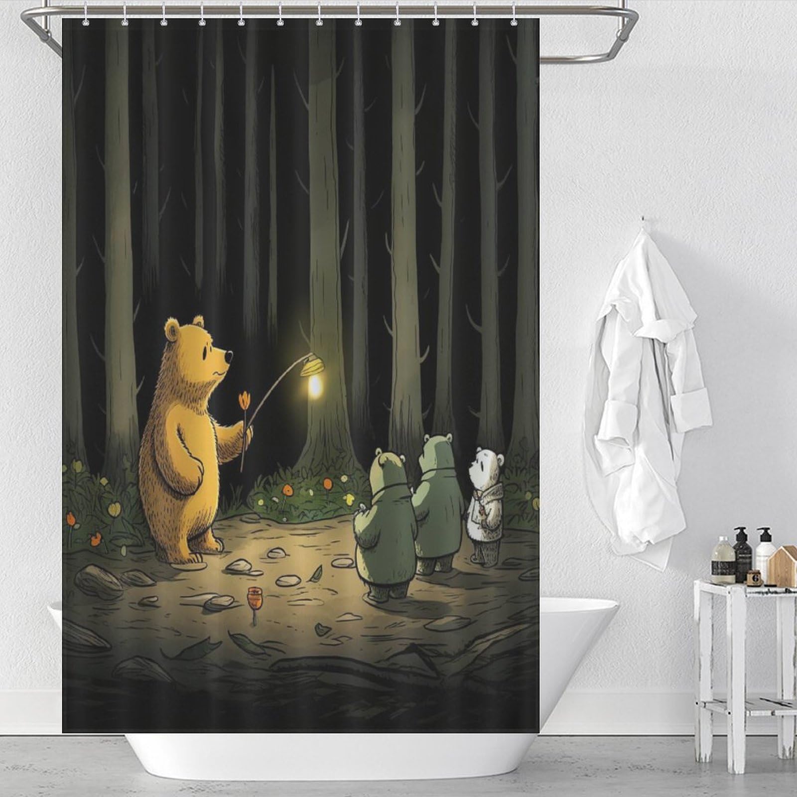 Rideau de douche ours en polyester imperméable lavable 122x183cm avec 12 crochets