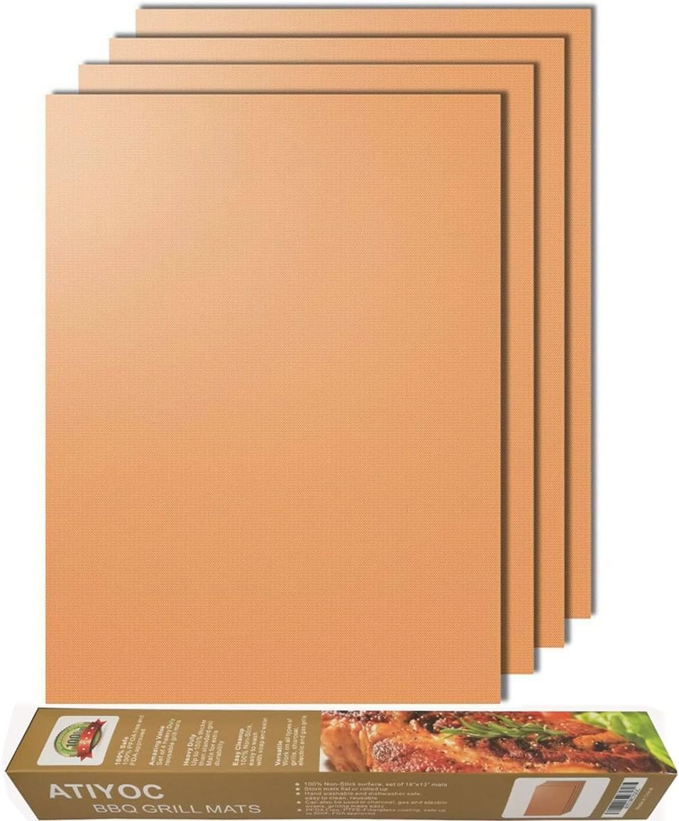 atiyoc Copper Grill Mat,Set of 4 Non-Stick and Heat Resistant Baking Mats for Charcoal,Electric and Gas Grill