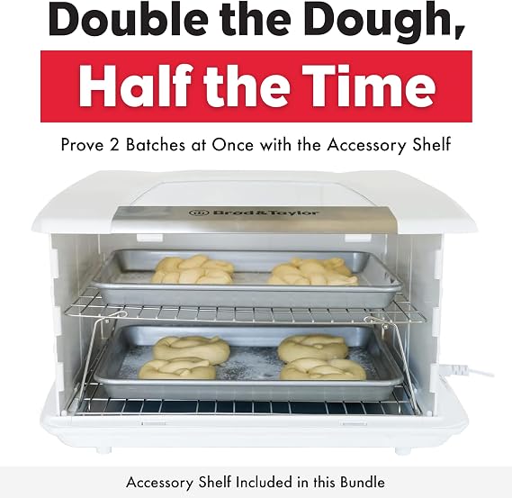 Brod & Taylor Folding Dough Proofer + Accessory Shelf, Large Proving Box for Sourdough, Pizza, Bread Baking, Yoghurt, Kombucha, Adjustable Temperature, Space Saving Design, Slow Cooker Function, White