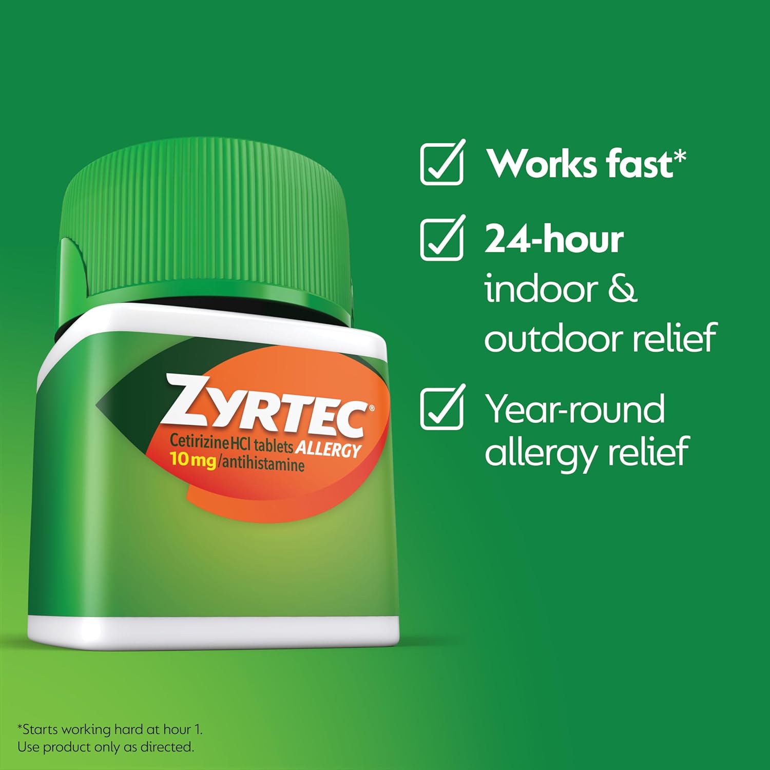 Zyrtec 24 Hour Allergy Medicine Tablets, Indoor & Outdoor Allergy Pills, Non Drowsy Antihistamine, 10 mg Cetirizine HCI, Relief from Runny Nose, Sneezing, Itchy & Watery Eyes, 75 ct - Image 5
