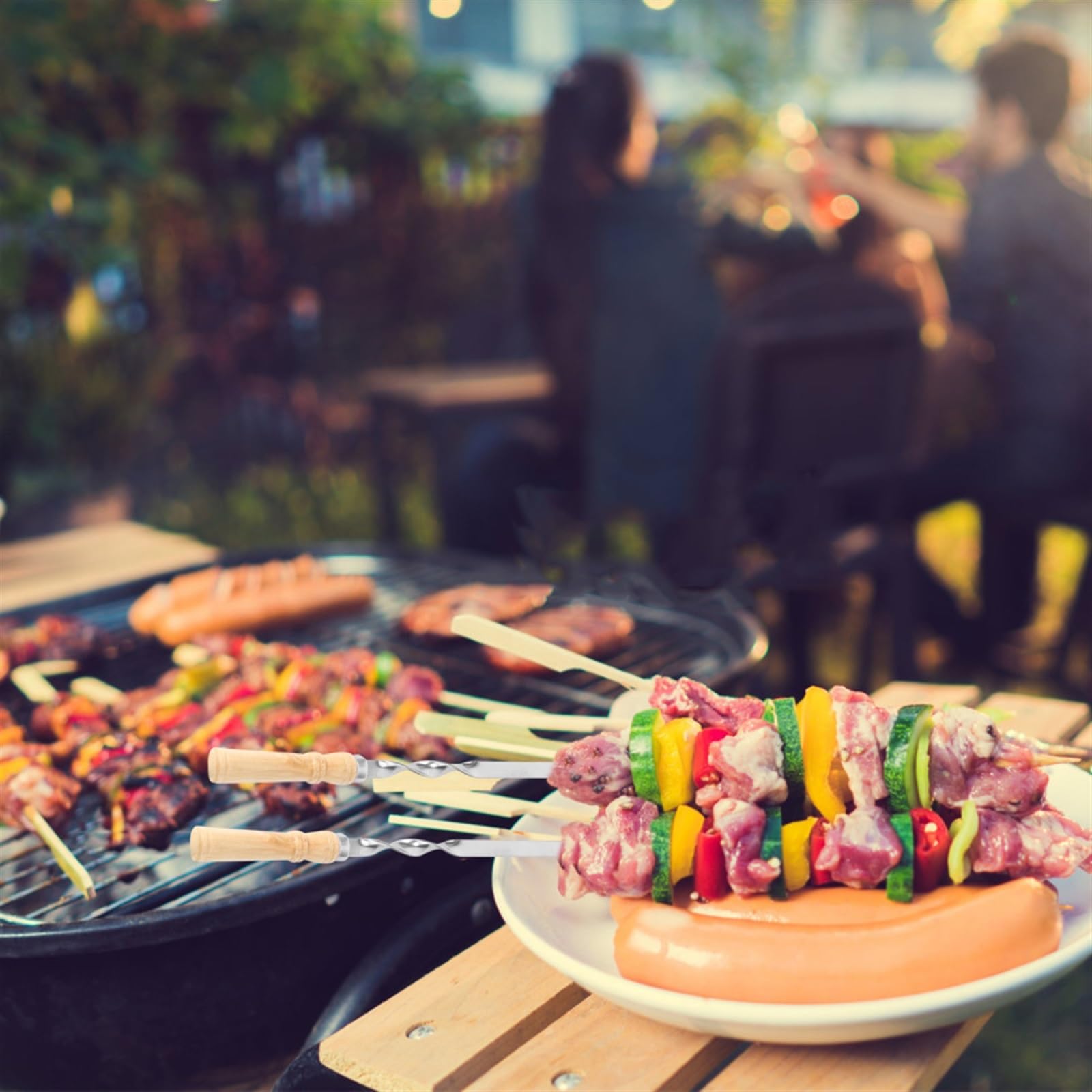 Spiedini per Barbecue, Spiedini for Kebab, 6 Pezzi spiedini for Barbecue con Manico in Legno, Bastoncini for arrostire, Utensili for, compatibili Campeggio all'aperto, Picnic