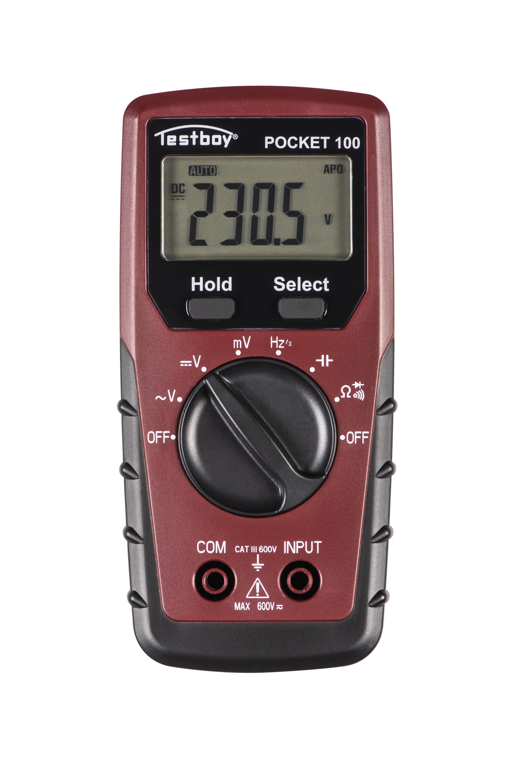Testboy Pocket 100 digital multimeter (small and handy, voltage measurement up to 600 V AC/DC, LC display with backlight, data hold function, T-RMS), red/black