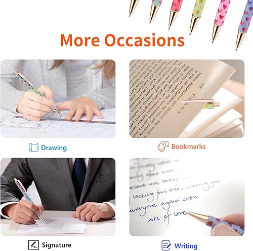 Miniatura 7 de Cobee Bolígrafos de metal brillante, paquete de 6 bolígrafos retráctiles de 0.039 pulgadas (0.039 in), tinta negra, punta media, regalo para