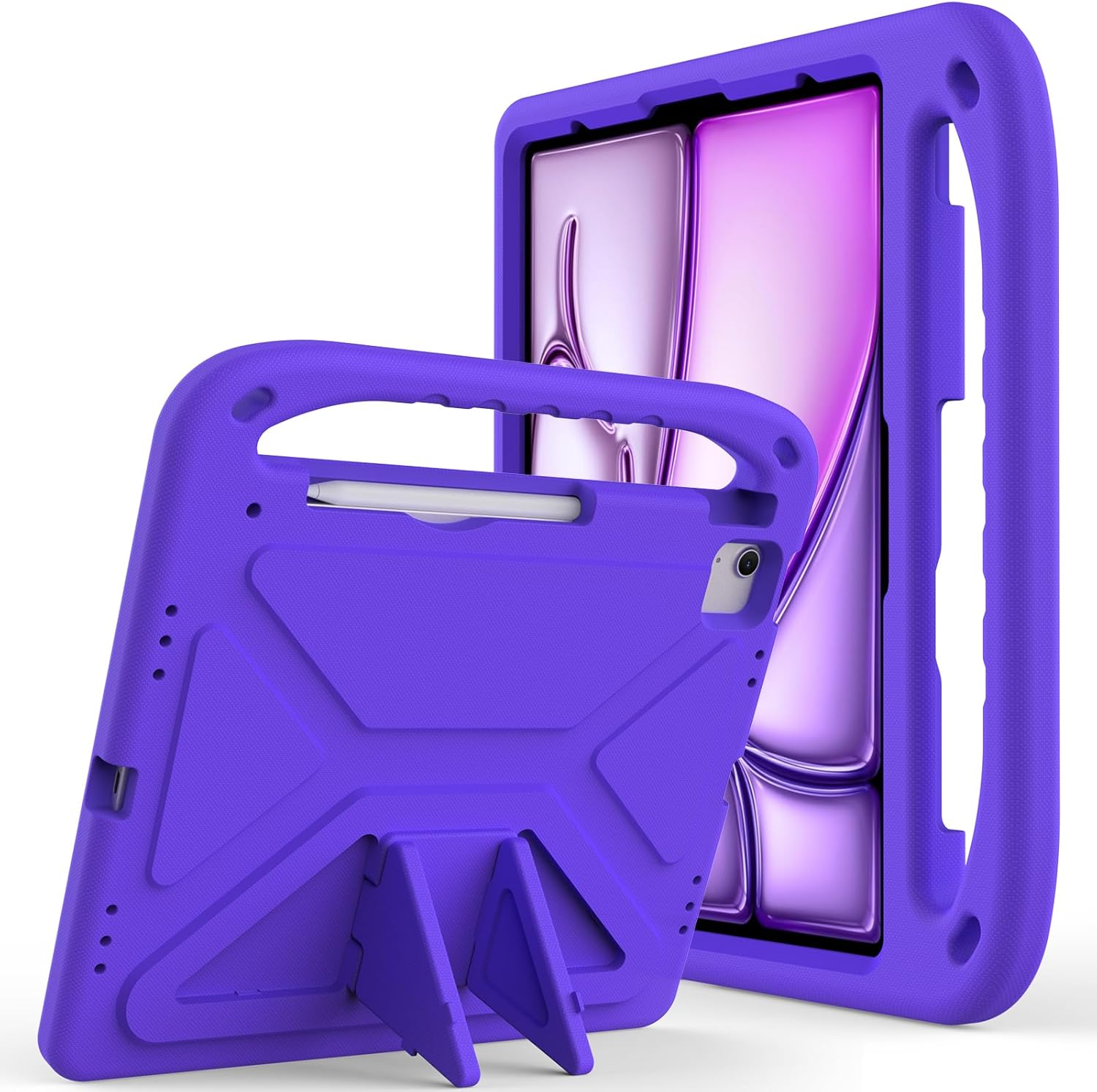 for iPad Air 13 inch 2024 2025 2026 (M2 M3 M4) / Pro 13 inch (M4 M5) Kids Case,Lightweight EVA Kid Friendly Shockproof Protective Case,Handle Stand Heavy Duty Tablet Cover，Purple