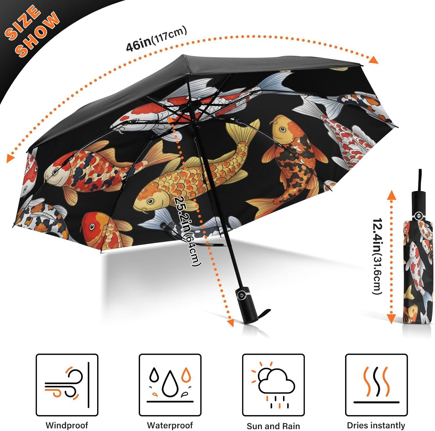 Folding Compact Travel Umbrella - Automatic Open Close, Inverted, Windproof, UV Protection, Large Portable Reverse for Rain and Sun - for Women and Men