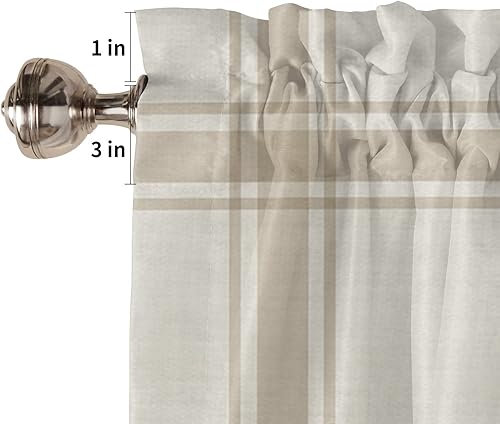 Miniatura 5 de Juego de 3 cortinas de cocina de piñas de Navidad, cenefa y bolsillo para barra, juego de cortinas rústicas retro a rayas francesas para cocina,