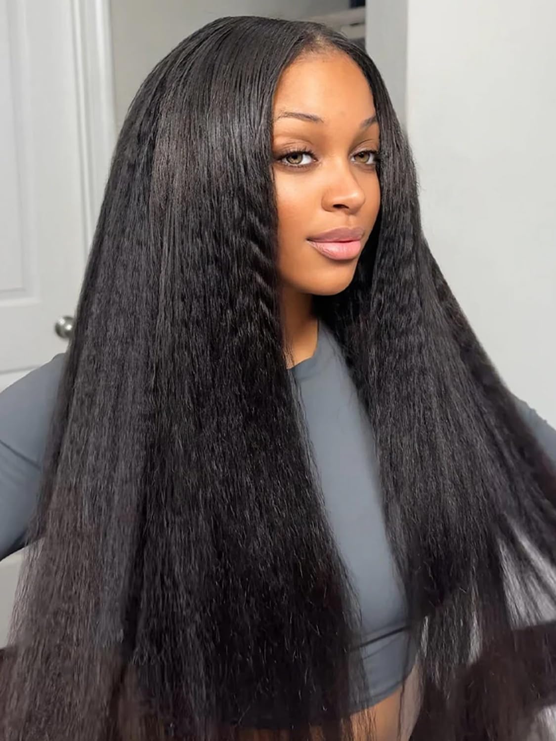 3 in 1 Half Wig Kinky Straight Glueless Human Hair Seamless Clip In 18 Inch Amazon.com : 3 in 1 Half Wig Kinky Straight synthetic for  main image 4