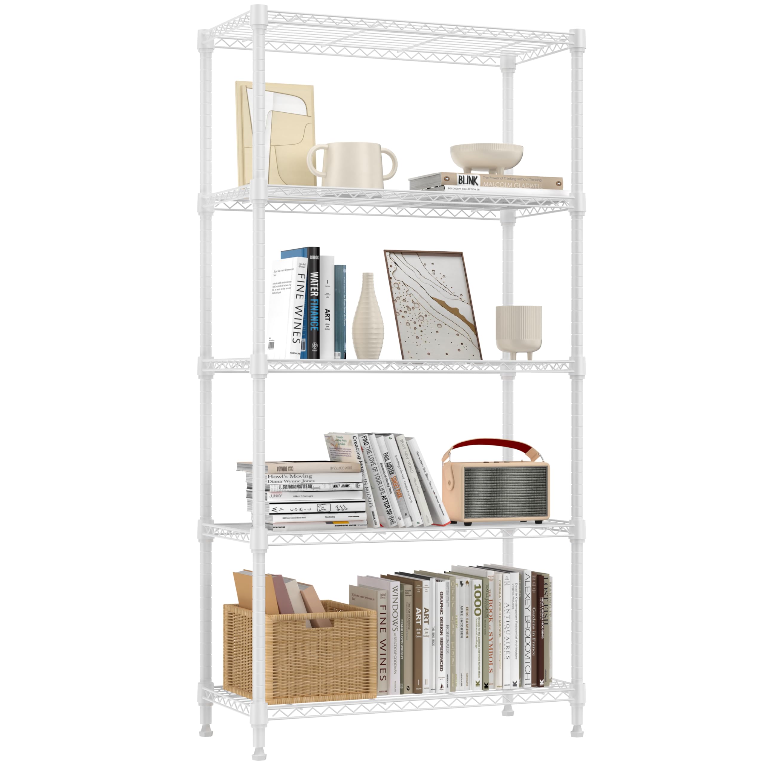 M MZG 1250 lbs 5 Tier Shelf Metal Storage Shelves Wire Rack Closet Organizers for Garage Kitchen Bathroom Laundry White 30 x 75 x 151.1 cm — image 1