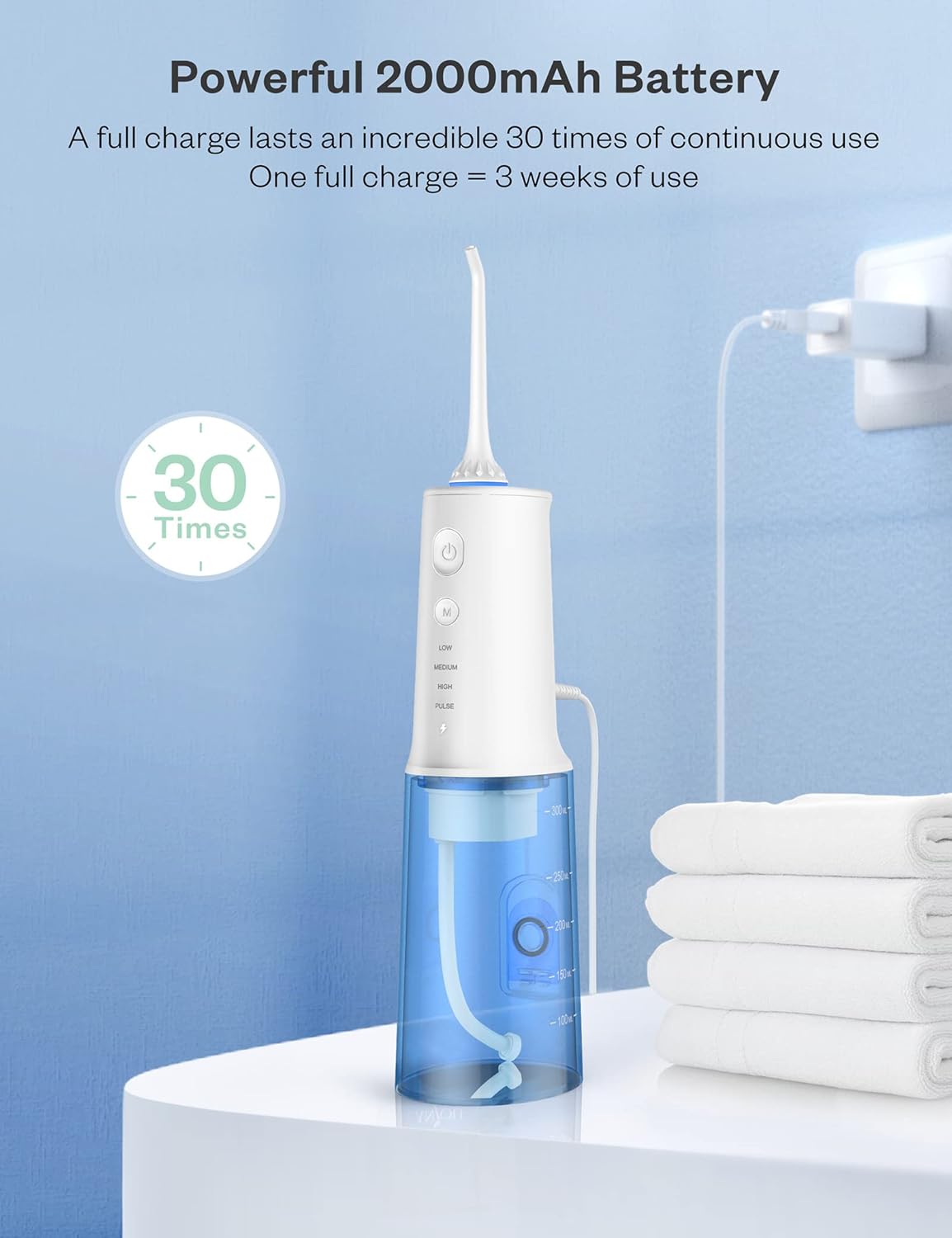 Water Dental Flosser Professional 320ML Tank Cordless Oral Irrigator - Portable and Rechargeable IPX7 Waterproof 4 Modes Water Flossing with Cleanable Water Tank for Home and Travel