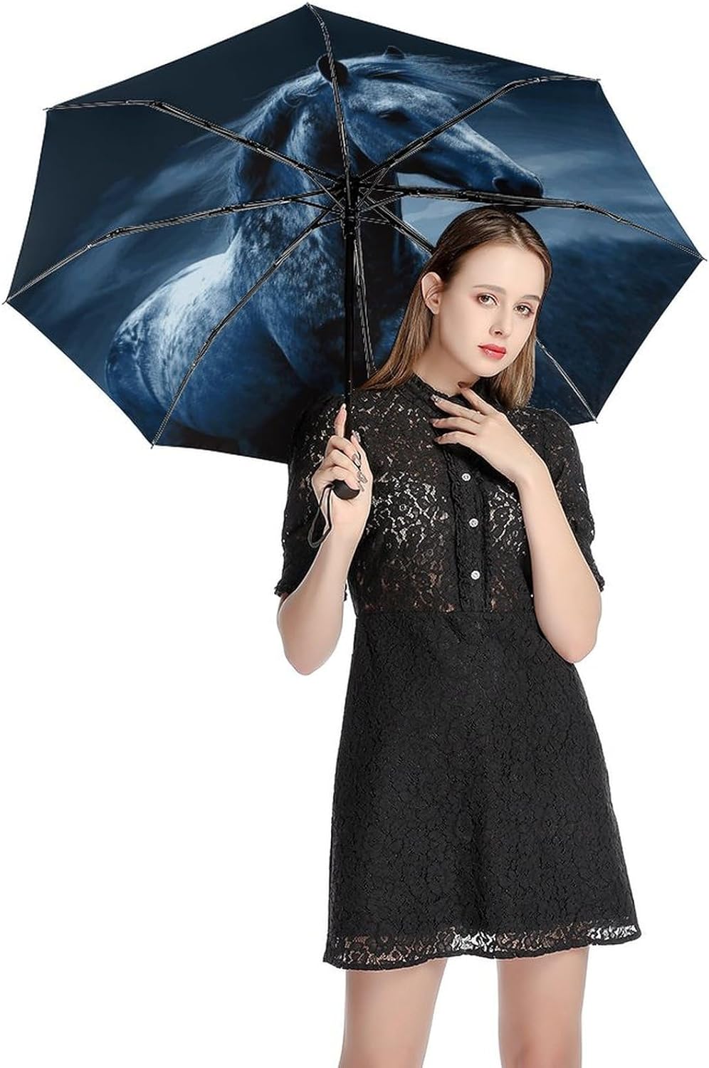 Blue Horse Windproof Travel Umbrella -Automatic,Compact Umbrellas for Sun & Storm Ready,Automatic Umbrellas for Men & Women, Fits in Purse Laptop Bag Or Backpack