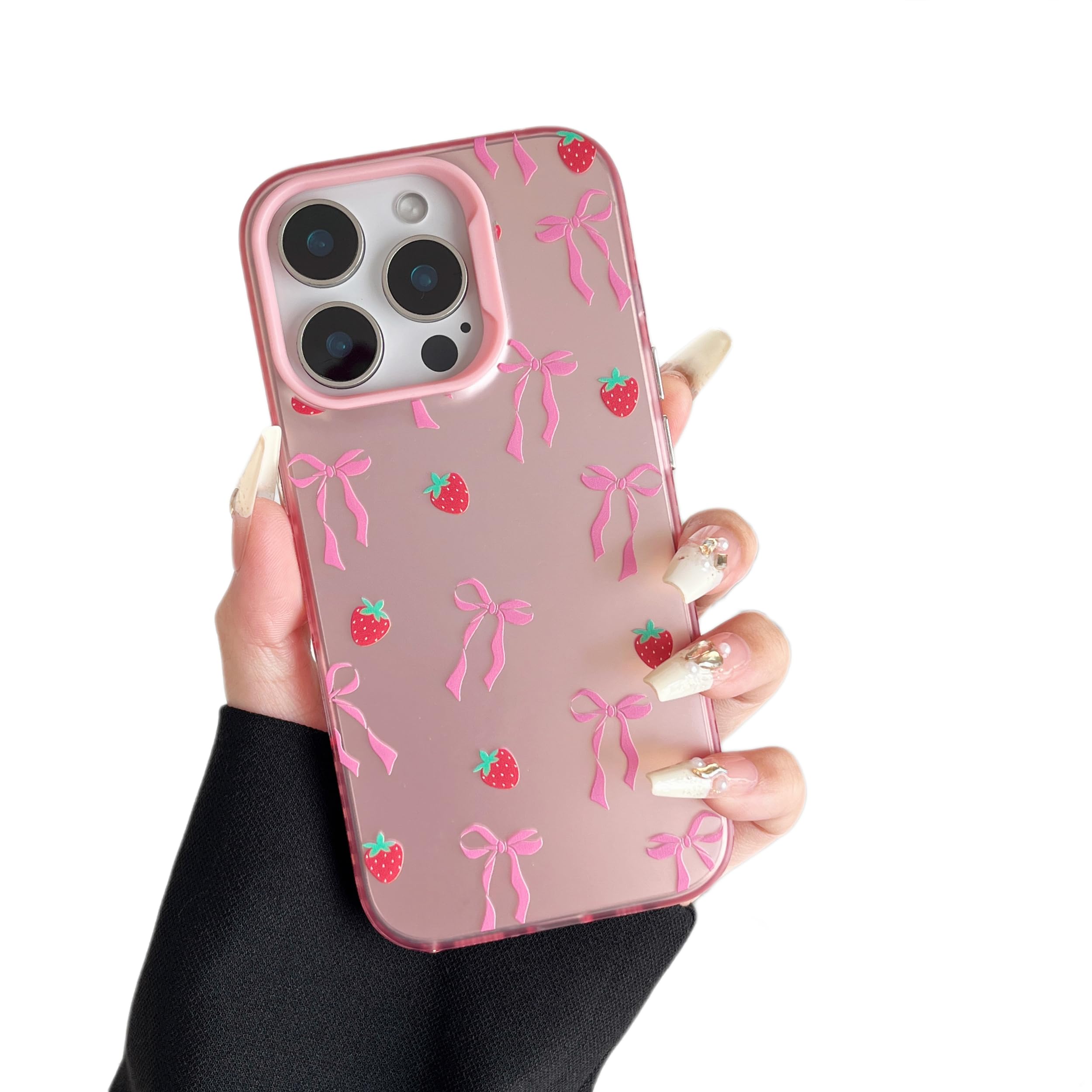 ZTOFERA for iPhone 16 Pro Max Case,Cute Pink Ribbon Bow Tie Planet Star Floral Aesthetic Phone Case,Trendy Slim Hard IMD Shockproof Protective Bumper