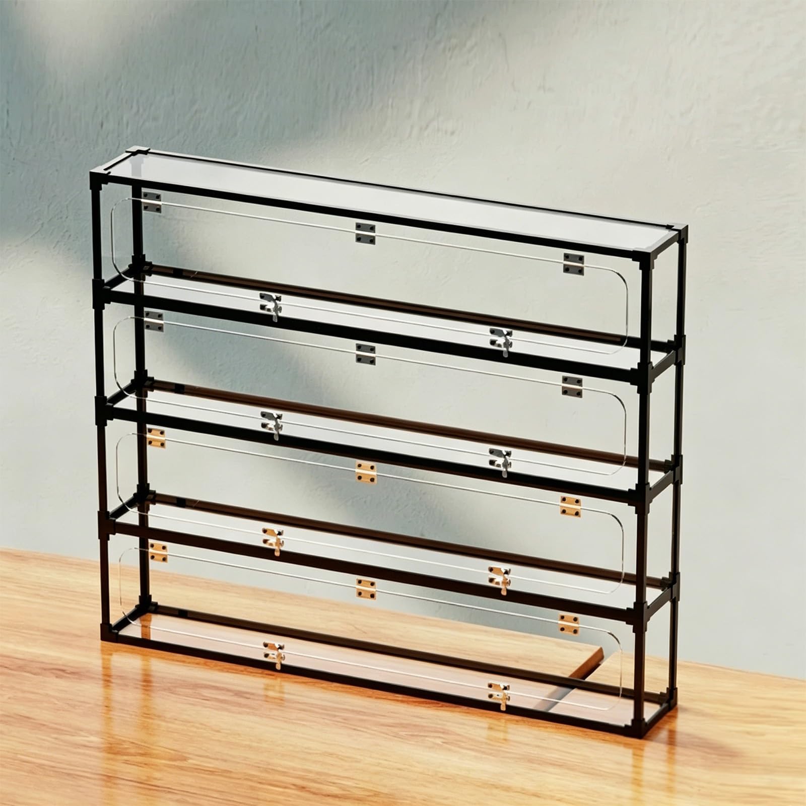 Stackable Clear Acrylic Boxes for Display, Decorative Countertop Transparent Storage Protection Box, Dustproof Showcase with Door(4tier)