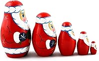 Vista 2 de Matryoshka Matreska Babuska Ruso Nesting Muñeca de madera Santa Claus Matrioshka 5 Pcs Apilamiento Pintado a mano Anidado Artesanía Matrioska
