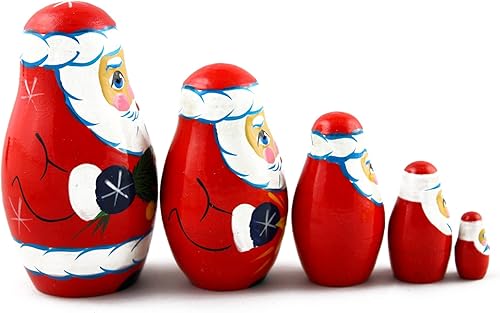 Miniatura 2 de Matryoshka Matreska Babuska Ruso Nesting Muñeca de madera Santa Claus Matrioshka 5 Pcs Apilamiento Pintado a mano Anidado Artesanía Matrioska