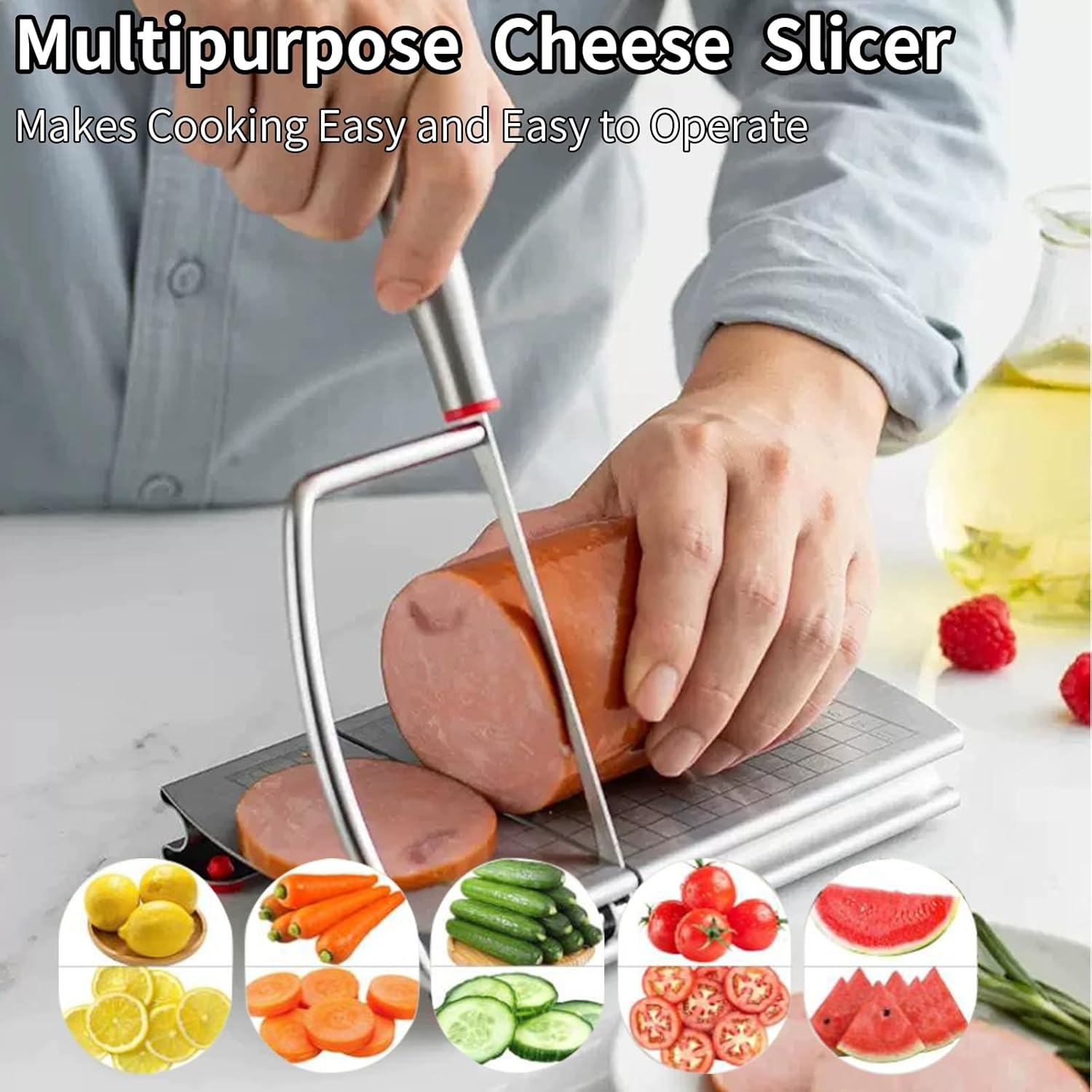 Cheese Slicer,Stainless Steel Cheese Cutter,Multipurpose Cheese Slicers with Grid Scale and Anti Slip Rubber Pads for cutting Cheese,Butter,Sausages,Bread