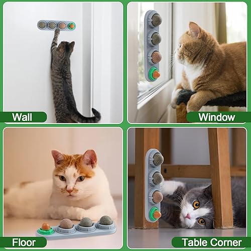 Miniatura 5 de KIMOBER Paquete de 4 bolas de hierba gatera para gatos, juguetes comestibles para masticar gatitos con hierba gatera Silvervine sabores de frutas de