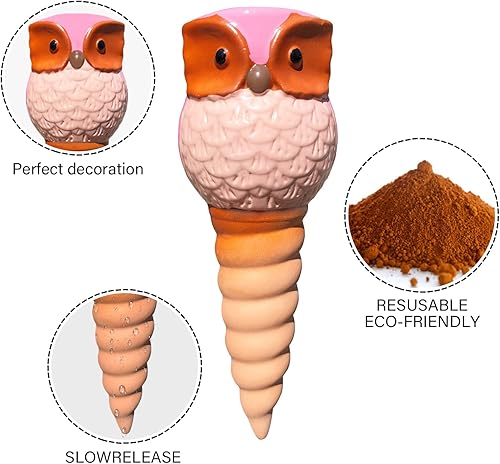 Miniatura 3 de Estacas de riego automático, estacas de riego automático de plantas de terracota, paquete de 6 dispositivos de riego automático de cerámica de búho